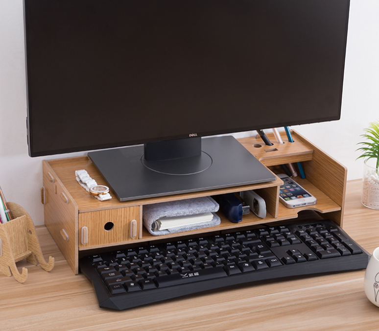Wooden Desktop Computer Stand and Organizer