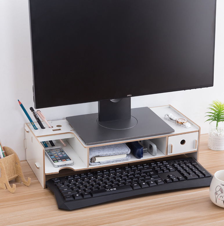 Wooden Desktop Computer Stand and Organizer