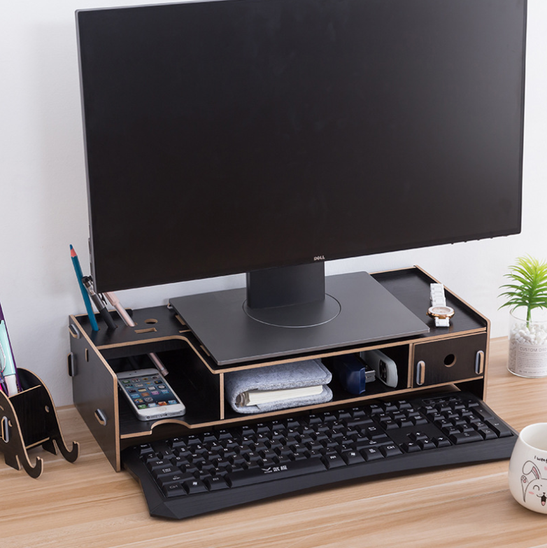 Wooden Desktop Computer Stand and Organizer